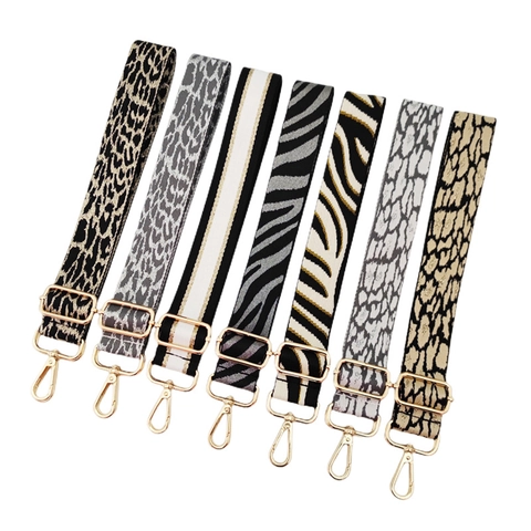 Adjustable Bag Shoulder Strap Wide Woven Replacement Belt For Crossbody Handbags Leopard Zebra Pattern Metallic Thread Elegant