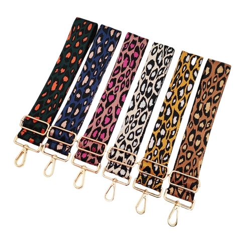 Adjustable Wide Shoulder Bag Strap Leopard Print Jacquard Woven Replacement Belt With Swivel Metal Hooks For Crossbody Handbags