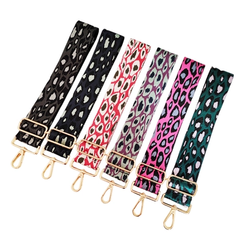 Adjustable Wide Shoulder Bag Strap Leopard Print Jacquard Woven Replacement Belt With Swivel Metal Hooks For Crossbody Handbags