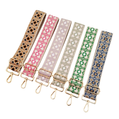 Adjustable Wide Shoulder Strap Bohemian Ethnic Jacquard Replacement Belt For Crossbody Bag Purse With Gold Metal Buckle Women Accessories