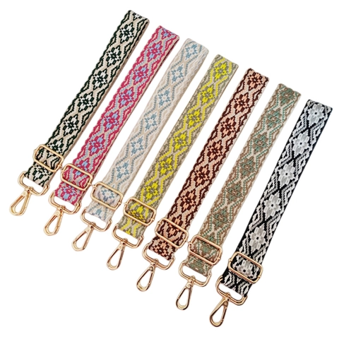 Bag Shoulder Strap Polyester Cotton Adjustable Replacement Crossbody Ethnic Geometric Jacquard Webbing Wide Belt
