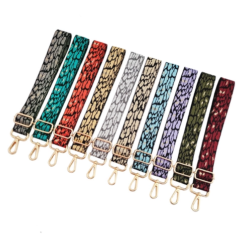 Leopard Print Wide Bag Strap Adjustable Shoulder Replacement Belt Crossbody Accessory With Metal Buckle Animal Pattern Gold Thread