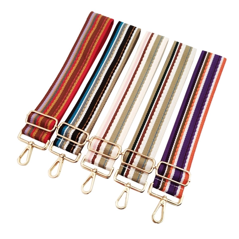 Adjustable Wide Bag Shoulder Strap Striped Polyester Cotton Colorful Replacement For Crossbody Handbags Retro