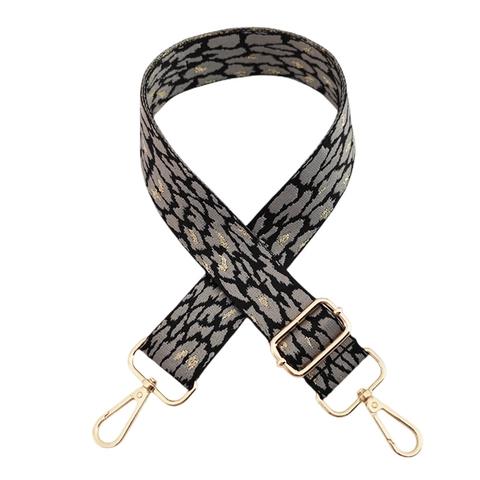 Leopard Print Wide Bag Strap Adjustable Shoulder Replacement Belt Crossbody Accessory With Metal Buckle Animal Pattern Gold Thread