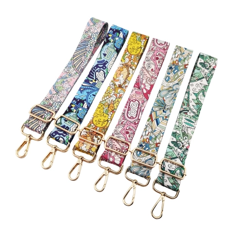Wide Bag Strap Adjustable Polyester Webbing Shoulder Crossbody Replacement Ethnic Bohemian Pattern Metal Buckle