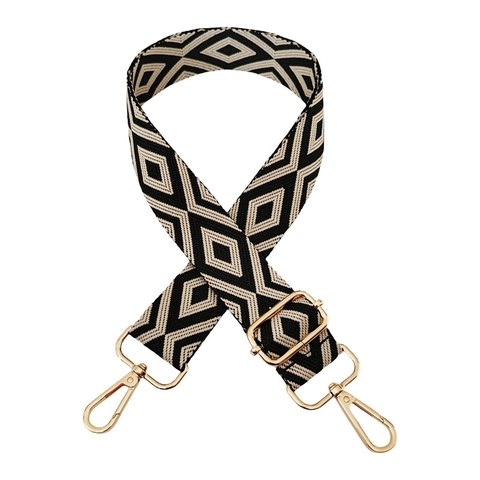 Wide Bag Strap Replacement Adjustable Shoulder Strap Polyester Jacquard Geometric Pattern For Crossbody Handbags Alloy Buckle