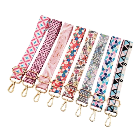 Adjustable Wide Bag Strap Replacement Polyester Colorful Floral Geometric Print Shoulder Crossbody Belt With Metal Buckle