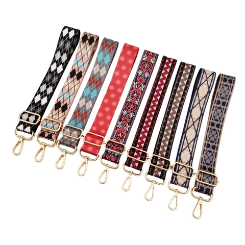 Adjustable Bag Strap Replacement Wide Jacquard Ethnic Bohemian Shoulder Crossbody Polyester Strap With Metal Buckles