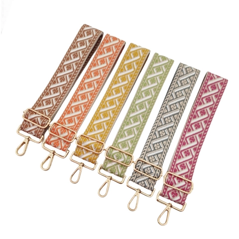 Ethnic Geometric Jacquard Wide Bag Strap Replacement Adjustable Polyester Cotton Shoulder Crossbody Belt With Metal Buckle