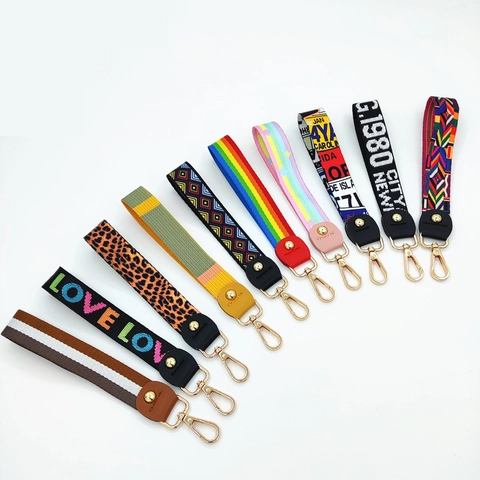 Colorful Wrist Strap For Bags Polyester Webbing Replacement Handle With Gold Lobster Clasp Leopard Rainbow Print
