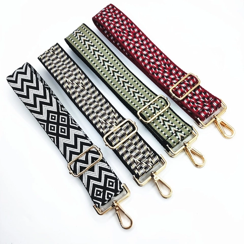 Wide Replacement Bag Strap Adjustable Polyester Jacquard National Style Shoulder Crossbody Belt With Metal Buckle