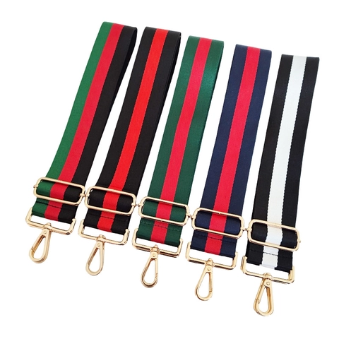 Wide Adjustable Bag Strap Striped Webbing Shoulder Belt Replacement For Crossbody Purses With Gold Metal Buckles