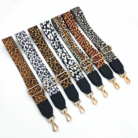 Adjustable Leopard Print Shoulder Strap For Women Crossbody Bag Replacement Wide Polyester Webbing Belt With Gold Metal Buckle
