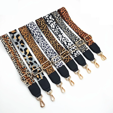 Adjustable Leopard Print Shoulder Strap For Women Crossbody Bag Replacement Wide Polyester Webbing Belt With Gold Metal Buckle