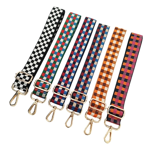 Tracolla Borsa Larga Regolabile Cintura Spalla Scacchiera Quadri Colori Contrasto Crossbody Poliestere Fibbie Metalliche