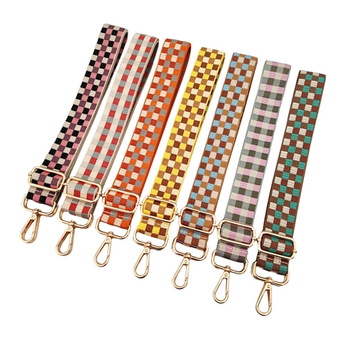 Tracolla Borsa Larga Regolabile Cintura Spalla Scacchiera Quadri Colori Contrasto Crossbody Poliestere Fibbie Metalliche