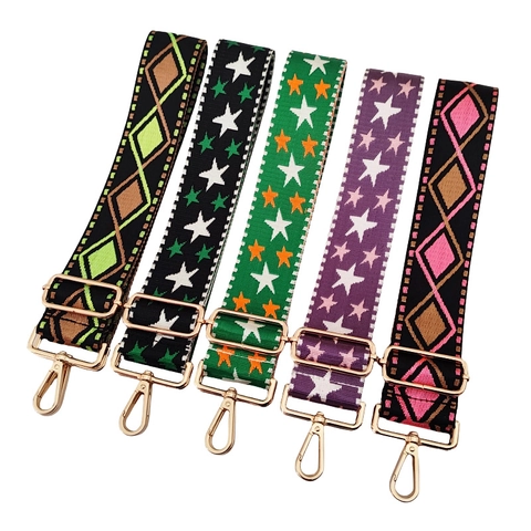Tracolla per Borsa Larga 5cm Regolabile per Donna Nylon Colorato Stella Geometrico Ricamato Accessori per Tracolla di Ricambio