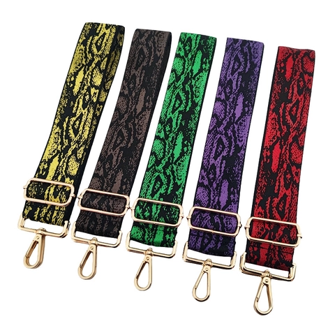 Wide Replacement Bag Strap Adjustable Polyester Snake Print Contrasting Color Shoulder Crossbody Belt Metal Buckle