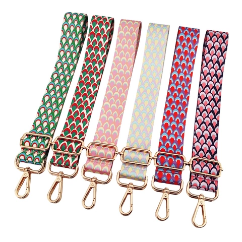 Colorful Peacock Pattern Polyester Wide Bag Strap Adjustable Replacement Shoulder Crossbody Belt With Metal Buckles