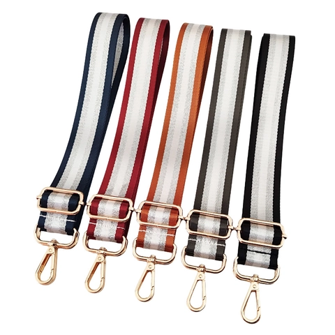 Wide Bag Strap Striped Polyester With Metallic Silver Wire Adjustable Replacement Shoulder Belt For Women Handbags