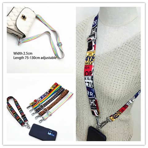 Adjustable Phone Lanyard Neck Strap Crossbody Bag Shoulder Belt Polyester Webbing Metal Buckle Rainbow Leopard Print