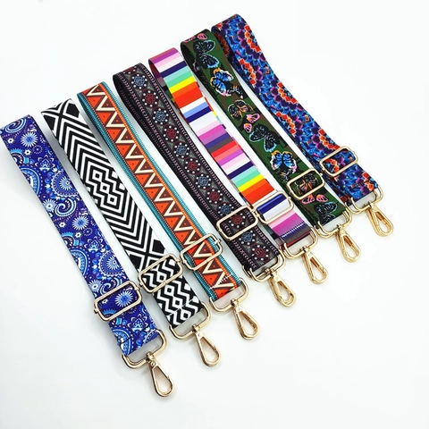 Wide Bag Strap Replacement Adjustable Shoulder Crossbody Belt Ethnic Bohemian Print Polyester With Metal Buckles