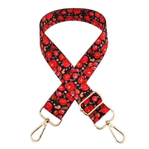 Wide Bag Shoulder Strap Polyester Webbing Metal Buckle Adjustable Replacement Crossbody Ethnic Floral Print Vintage