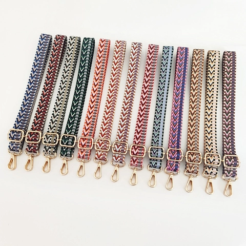 Adjustable Bag Strap Woven Polyester Cotton Metal Buckles Bohemian Geometric Chevron Pattern Ethnic Shoulder Crossbody