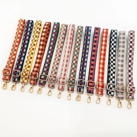 Polyester Fabric Adjustable Replacement Shoulder Strap Checkerboard Plaid Pattern Wide Crossbody Bag Accessories Vintage