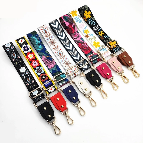 Ethnic Floral Printed Adjustable Bag Strap Polyester Replacement Shoulder Strap Rivet Decor For Crossbody Handbag Accessories