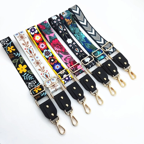 Ethnic Floral Printed Adjustable Bag Strap Polyester Replacement Shoulder Strap Rivet Decor For Crossbody Handbag Accessories