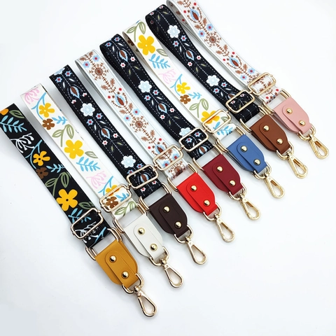 Wide Shoulder Bag Strap Replacement Adjustable Floral Ethnic Print Polyester Faux Leather With Metal Swivel Hooks