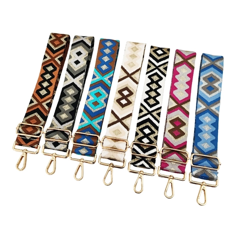Adjustable Bag Strap Wide Shoulder Strap For Crossbody Bags Embroidered Jacquard Ethnic Geometric Diamond Alloy Buckle