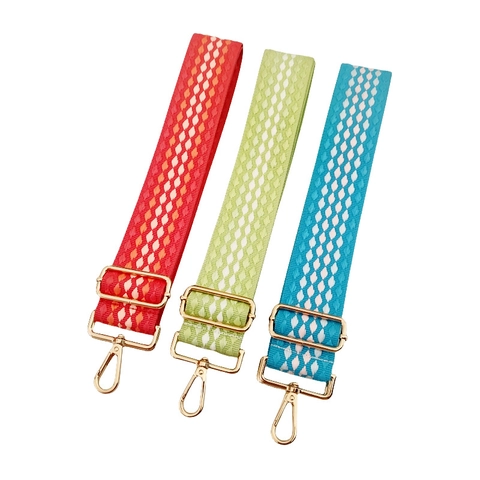 Adjustable Wide Bag Strap Replacement Colorful Geometric Woven Pattern Shoulder Crossbody Belt With Metal Buckle Handbags
