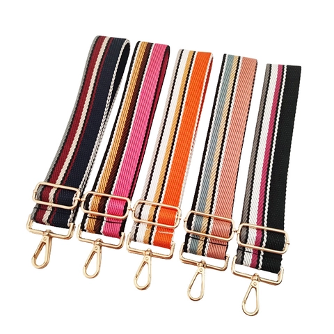 Adjustable Bag Strap Replacement Wide Woven Shoulder Belt Striped Contrast Color Polyester Cotton With Metal Buckle