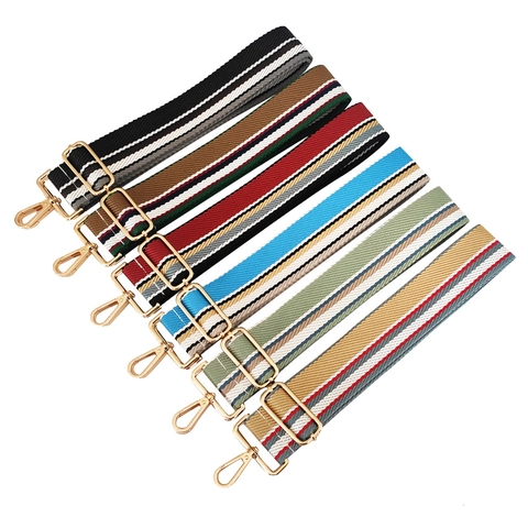 Adjustable Bag Strap Replacement Wide Woven Shoulder Belt Striped Contrast Color Polyester Cotton With Metal Buckle