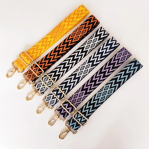 Wide Shoulder Strap Jacquard Geometric Wave Replacement Bag Strap Adjustable Crossbody Handbag Accessories Ethnic Style