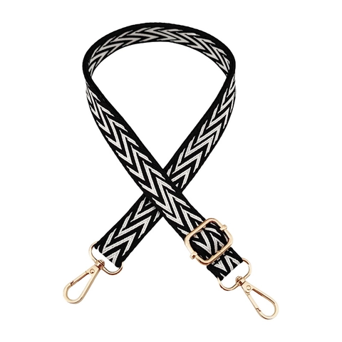 Adjustable Polyester Webbing Shoulder Strap For Bags Chevron Pattern Replacement Bag Belt With Metal Buckle Crossbody Strap