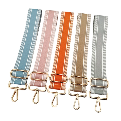 Adjustable Wide Replacement Bag Strap Polyester Cotton Striped Canvas Shoulder Belt With Metal Buckles