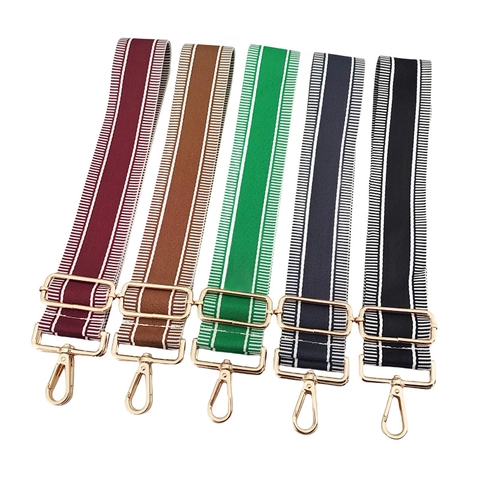Adjustable Wide Replacement Bag Strap Polyester Cotton Striped Canvas Shoulder Belt With Metal Buckles
