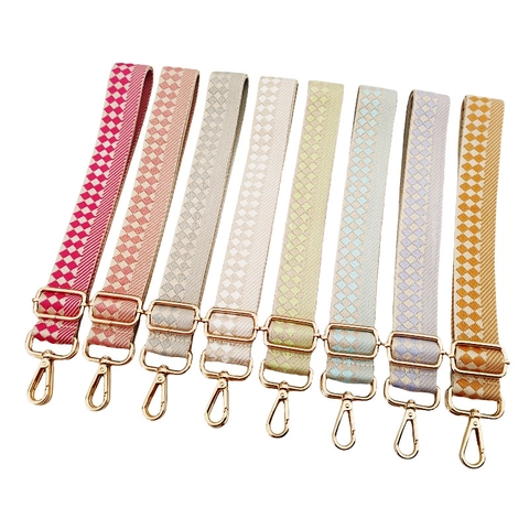 Wide Bag Strap Replacement Adjustable Jacquard Poly-Cotton Shoulder Strap Checkerboard Geometric Crossbody Belt