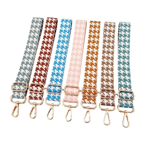 Houndstooth Jacquard Bag Strap Adjustable Wide Shoulder Strap Poly Cotton Replacement For Crossbody Handbags Swivel Hooks