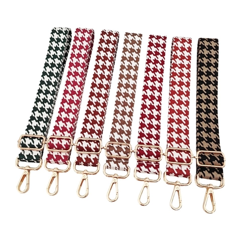 Adjustable Houndstooth Jacquard Bag Strap For Women Crossbody Shoulder Bag Replacement Strap With Metal Buckles Fashion Accessories