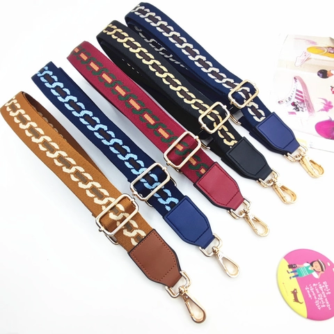 Wide Adjustable Shoulder Strap For Handbags Jacquard Chain Pattern Woven Replacement Crossbody Purse Belt Metal Buckle