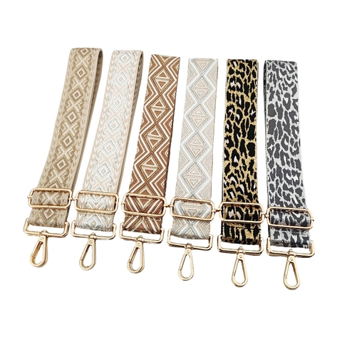 Wide Shoulder Strap Jacquard Leopard Geometric Pattern Adjustable Replacement For Handbags With Metal Hooks