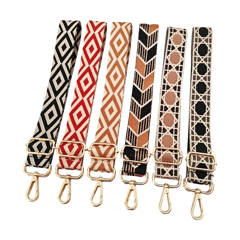 Wide Bag Strap Replacement Adjustable Shoulder Strap Polyester Jacquard Geometric Pattern For Crossbody Handbags Alloy Buckle