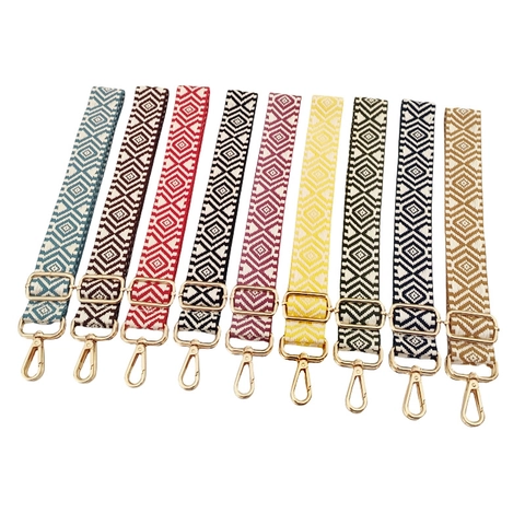 Adjustable Widened Bag Strap Geometric Diamond Jacquard Pattern Polyester Replacement Shoulder Belt For Crossbody Handbags