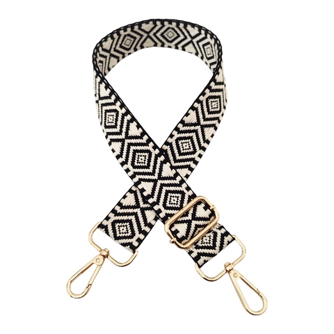 Ethnic Rhombus Jacquard Polyester Bag Strap Adjustable Wide Shoulder Crossbody Replacement Strap With Alloy Buckle
