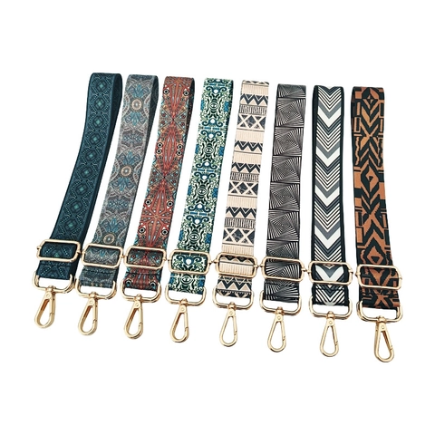 Women's Ethnic Adjustable Wide Bag Strap Polyester Shoulder Strap Replacement With Alloy Buckles Geometric Printed Bag Belt