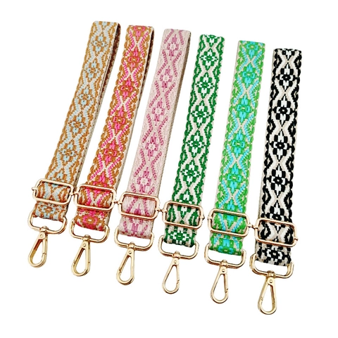 Replacement Bag Strap Adjustable Wide Shoulder Strap Polyester Ethnic Geometric Jacquard Embroidery Crossbody Bags